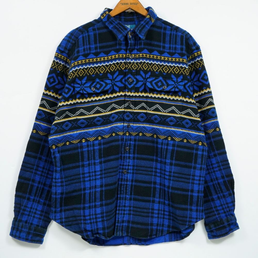 Vintage Polo Ralph Lauren Southwestern Aztec Blanket Flannel Shirt XXL Blue